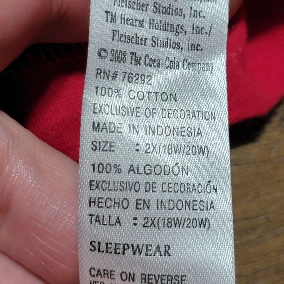 Betty Boop X Coca Cola LS Red V-Neck Sleepwear Tee - Size 2X - Picture 6 of 6